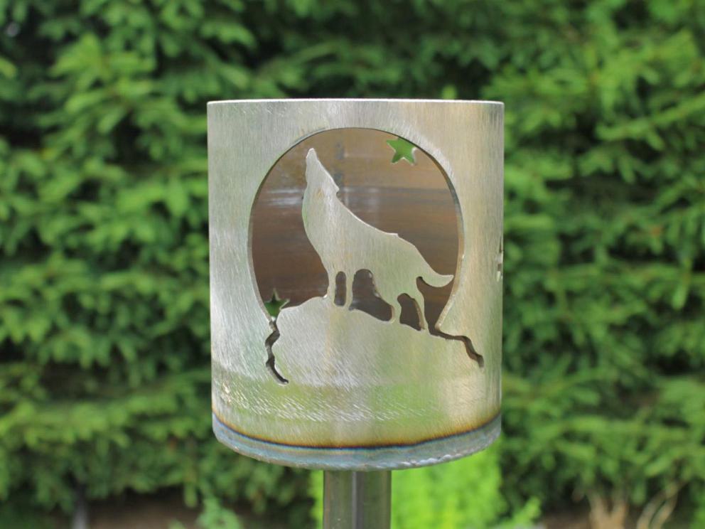 Bild Gartenfackel Wolf vor Mond