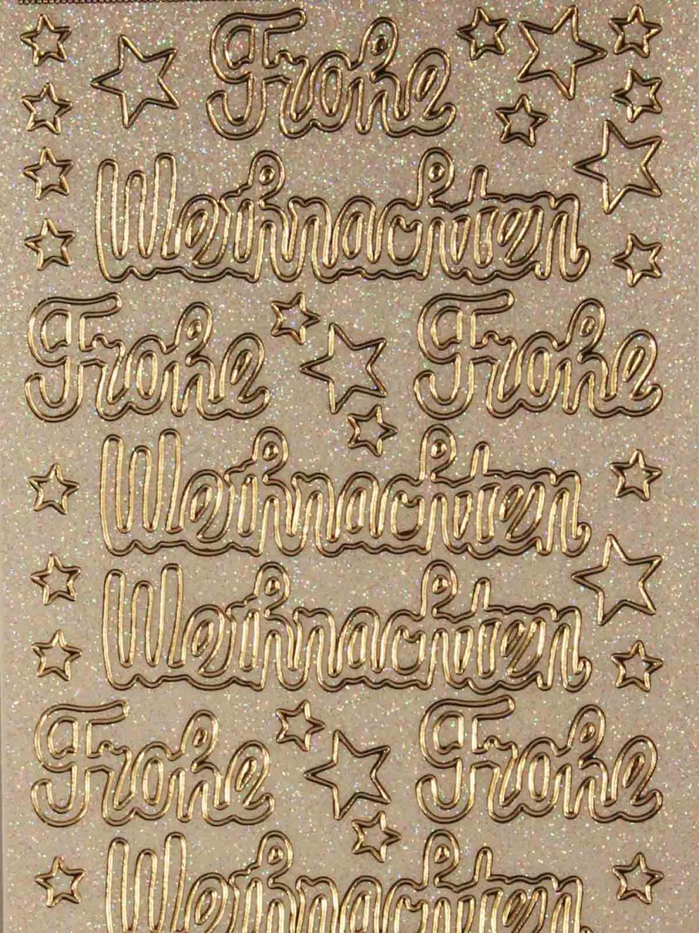 Bild Sticker Frohe Weihnachten transparent gold glitzernd Starform 466