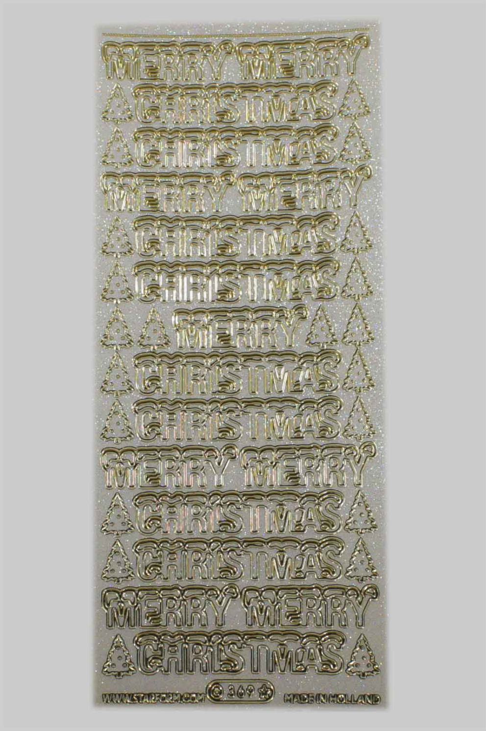 Bild Sticker Merry Christmas  Starform 369 transparent gold glitzernd