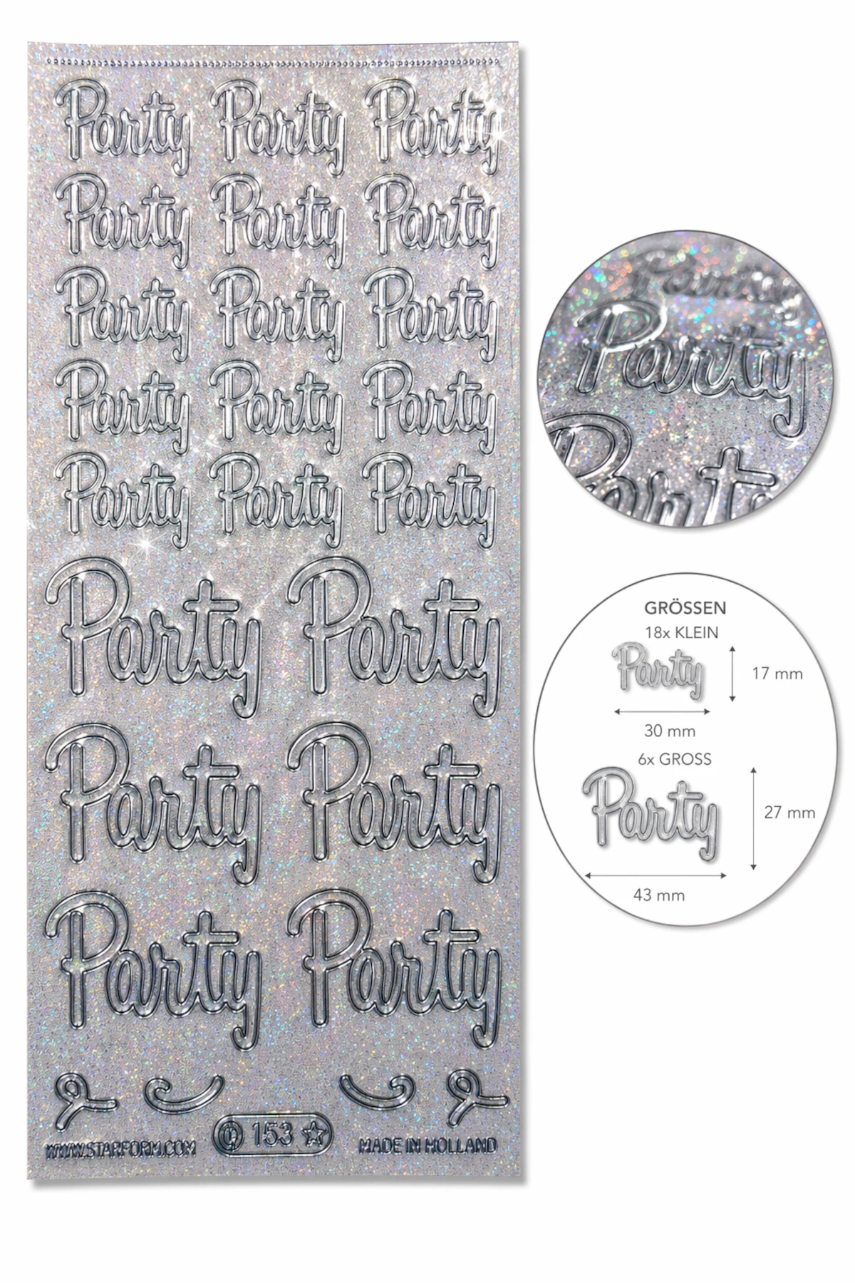 Bild Sticker Party transparent silber glitzernd Starform 153