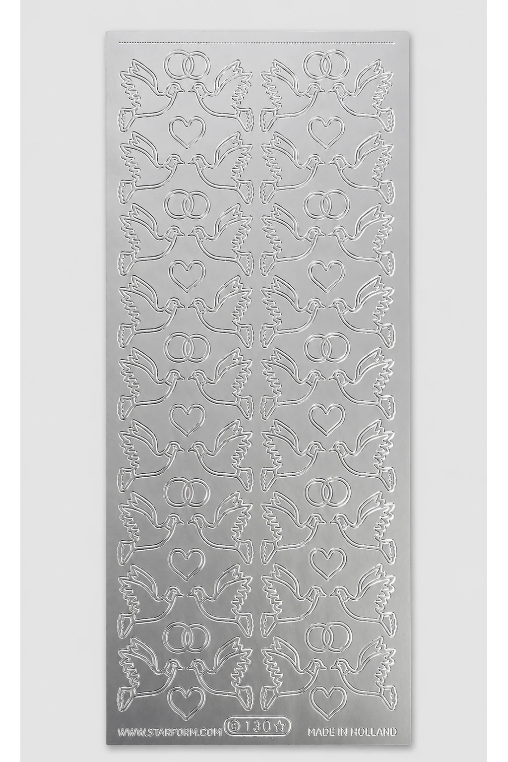 Bild Konturensticker Hochzeit Silber – Tauben, Herzen & Eheringe Starform 130