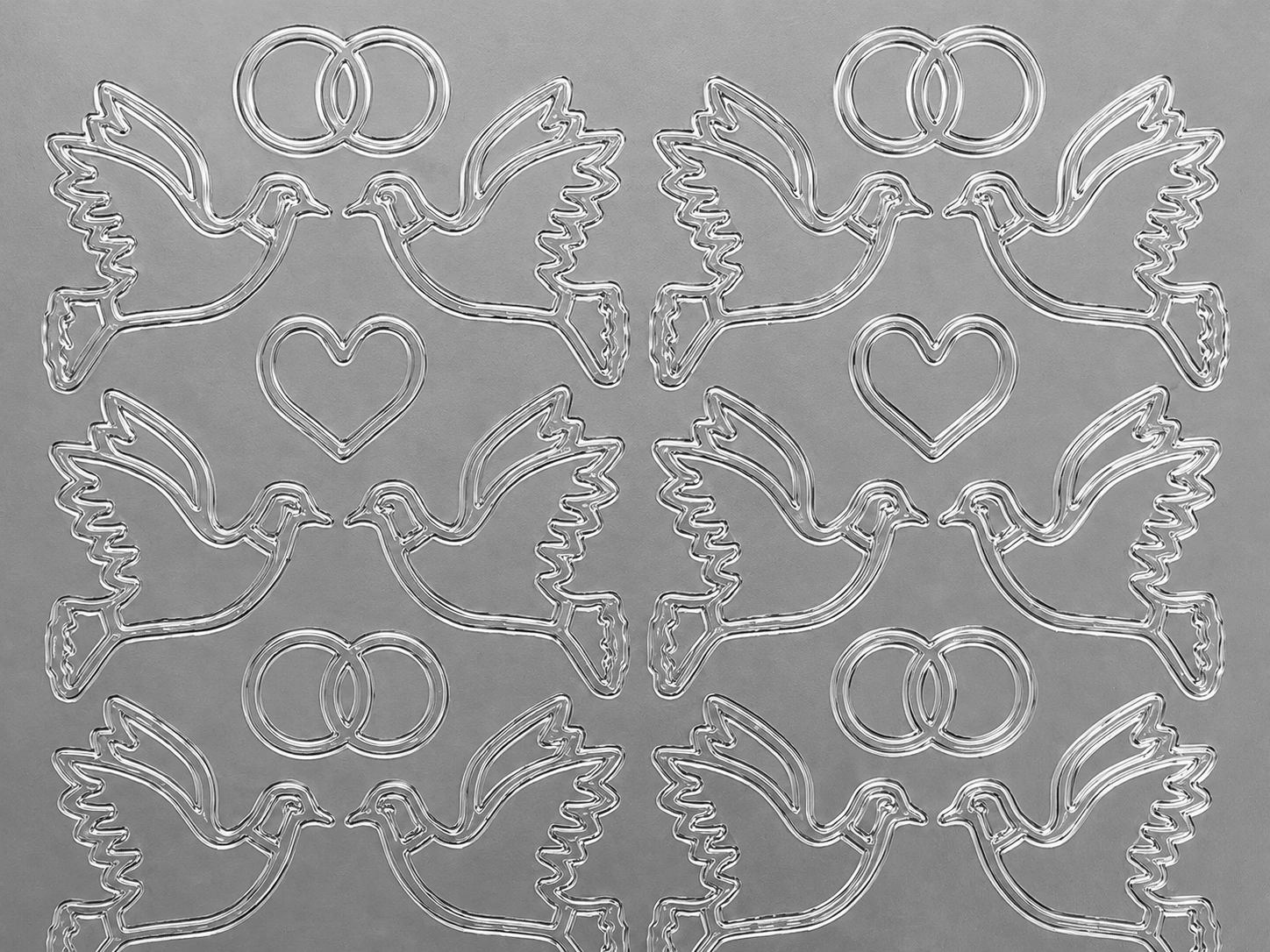 Bild Konturensticker Hochzeit Silber – Tauben, Herzen & Eheringe Starform 130