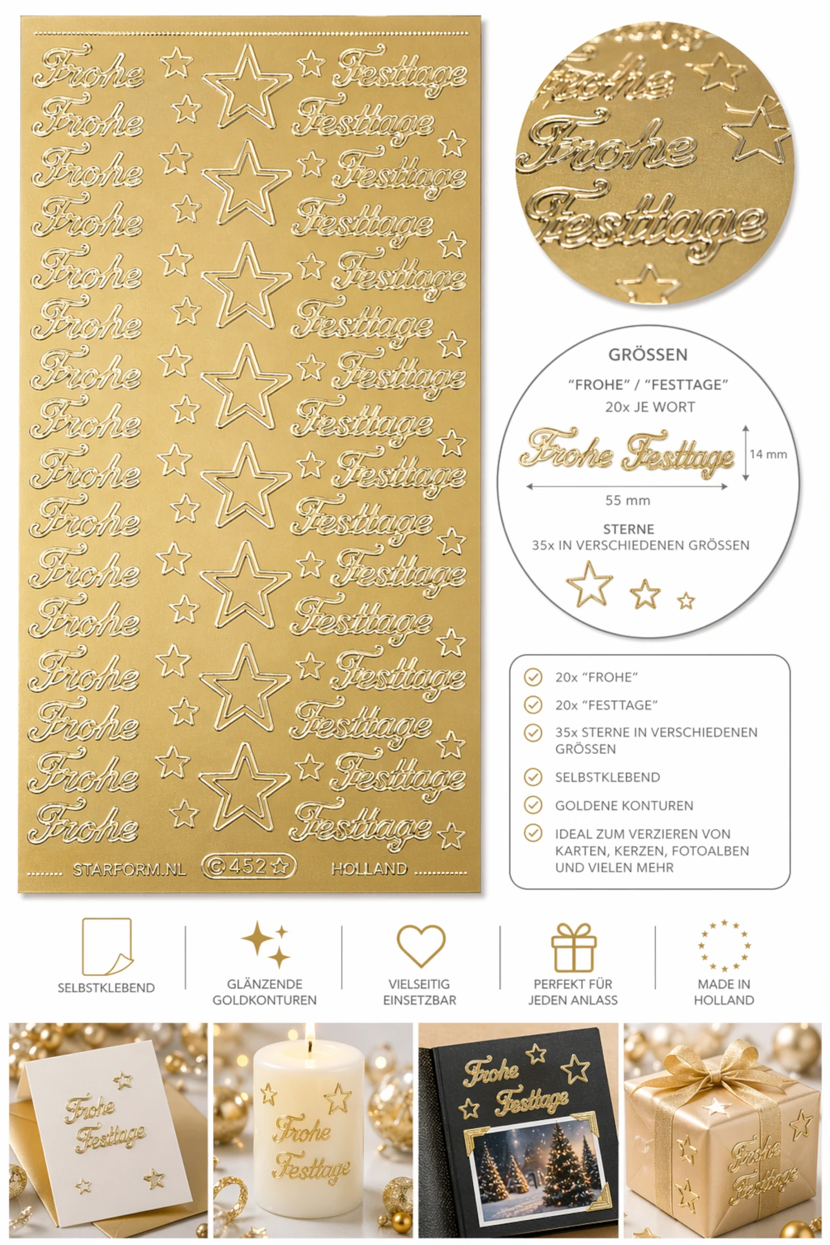Bild Sticker Frohe Festtage gold Starform 452