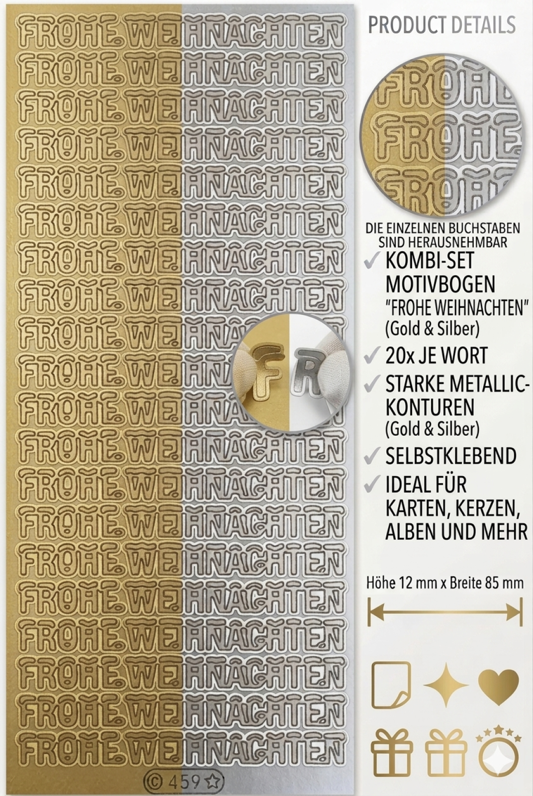 Bild Sticker Frohe Weihnachten silber Starform 459