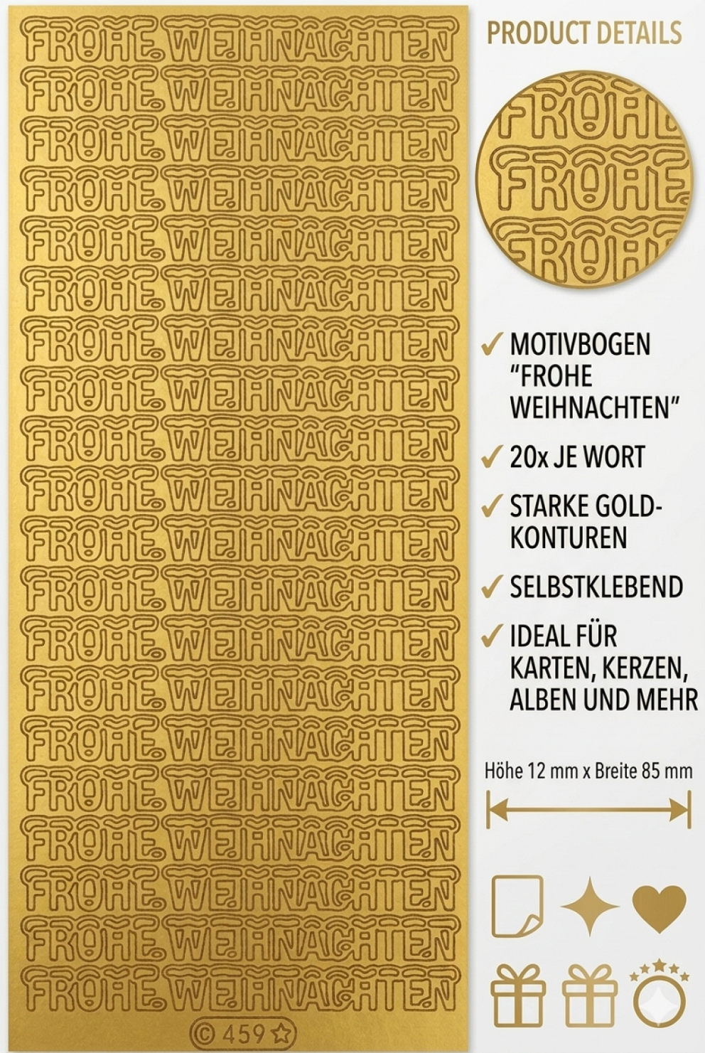 Bild Sticker Frohe Weihnachten gold Starform 459