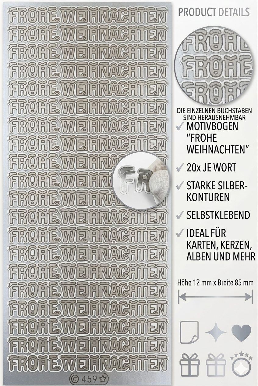 Bild Sticker Frohe Weihnachten silber Starform 459