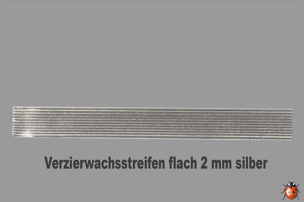 Bild Wachszierstreifen 2 mm x 200 mm flach 58 Stk  silber glänzend